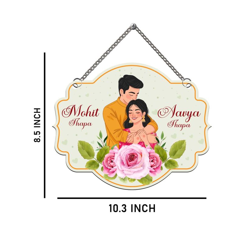 Customized Couple Wall Hanging with Names | Romantic Wall Art For Bedroom Decor | Wedding, Anniversary, or Valentine's Day Gift for Husband, Wife | Couple Door Name Plate